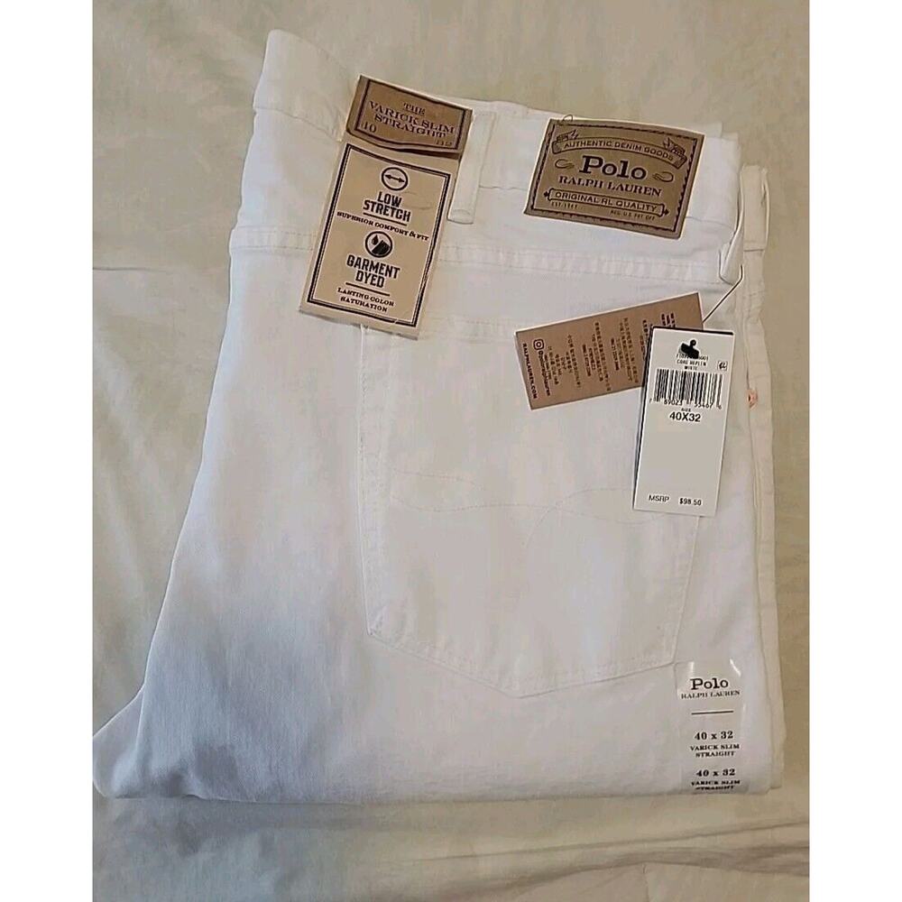 Polo Ralph Lauren The Varick Slim Straight Stretch White Jeans, Men’s 40x32, NWT